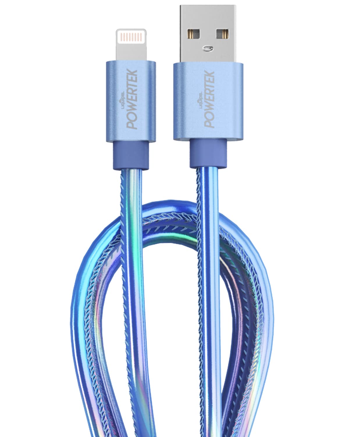 LIQUIPEL Powertek iPhone Charger Cable, 6 ft Fast Charging Lightning to USB Cord Adapter, Compatible for iPad, MFI Certified, Metallic Shine (Light Blue)