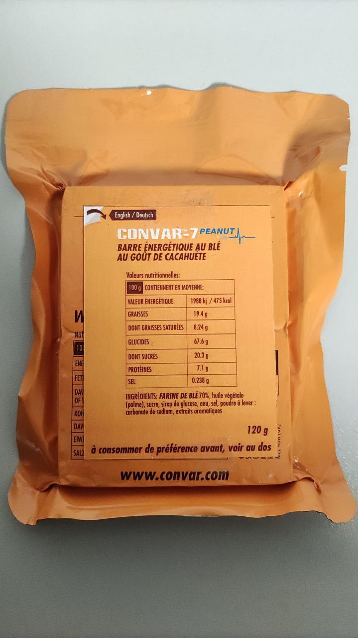 CONVAR-7 Pack Barretta energetica alle arachidi, per attività sportive e all'aperto, cibo di emergenza, razione di sopravvivenza. Gusto di arachidi, confezione compatta e lunga durata di conservazione