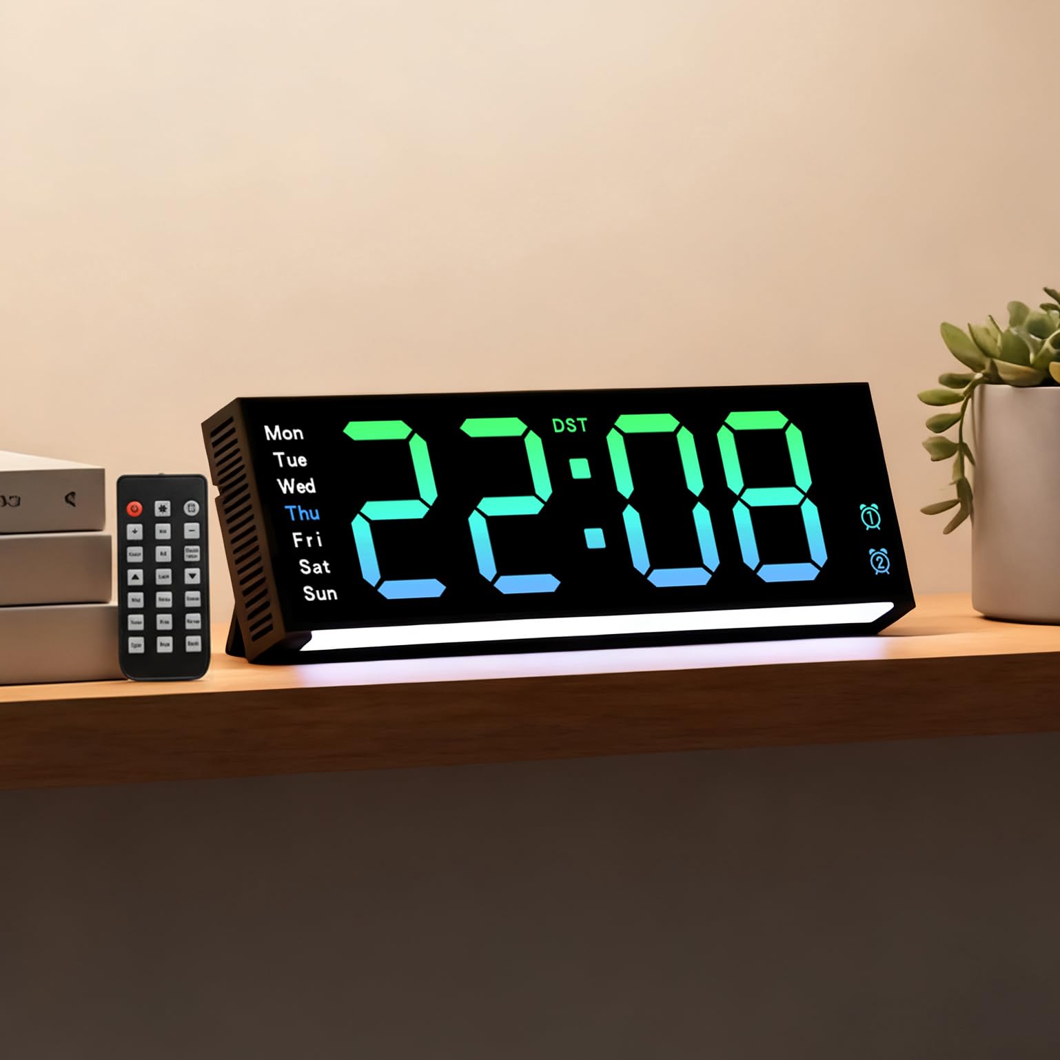 Photo 1 of 11-Inch LED Wall Clock with RGB Flowing Light, Large Digital Display for Date, Time, Temperature?Easy to Read, Dual Alarms, Remote Control?Modern Décor for Home, Kitchen, Living Room, Office, Yoga