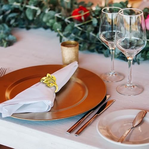 Miniatura 4 de Paquete de 20 servilleteros dorados, juego de servilleteros de hoja de metal, servilleteros dorados, decoraciones de mesa, hebillas de servilleta de