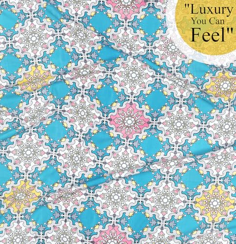 Image of HOMEKART Floral 180 Tc Ultra Super Soft Cotton Feel Microfiber Double Bedsheet with Two Pillow Covers for Your Bedroom (90x88 Inches, Aqua)