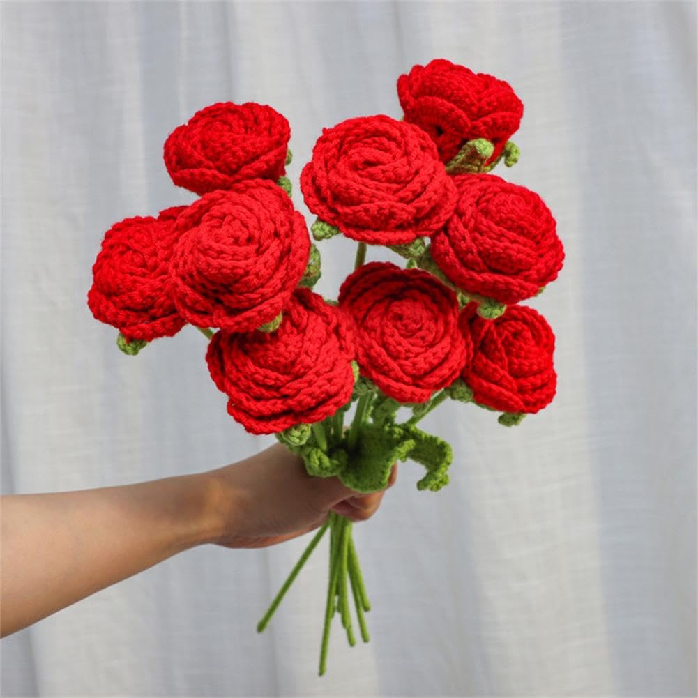 Hand-woven Roses,9Pcs DIY Handwoven Knitting Crochet Flower