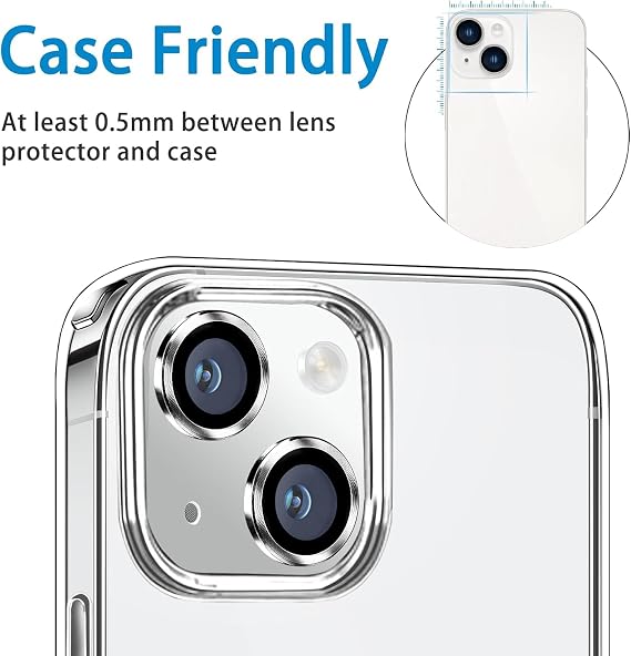 iPhone 15 ve iPhone 15 Plus Kamera Camı Lens Koruyucu Halka Set - Gümüş Silver