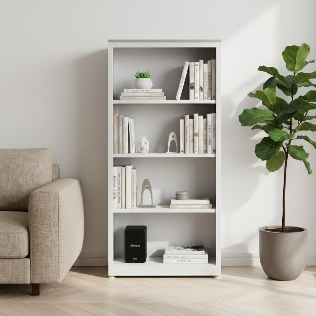 Shubham Furniture 4-Tier Bookcase for Home Open Metal Bookshelf Rack for Office, Powder-Coated Modern Design | Multipurpose Storage Organizer for Living Room, Office, Study & Decor Grey-image-2