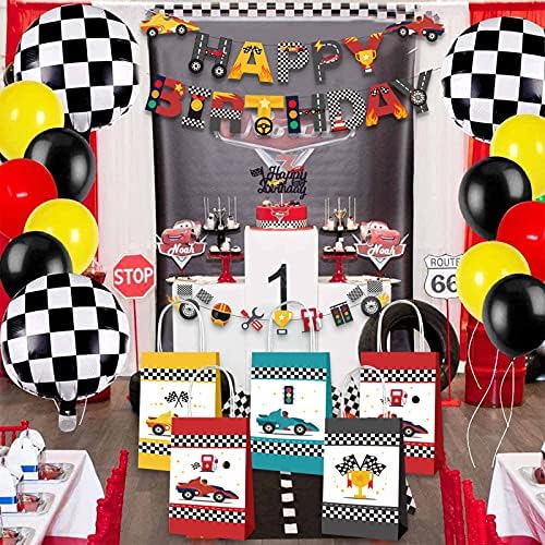 PRATYUS 12 Pcs Race Car Party Gift Bags Racing Candy Treats Bags for Kids Birthday Party Decoration Let's go Racing Theme Party Favor Supplies Goodie Bags
