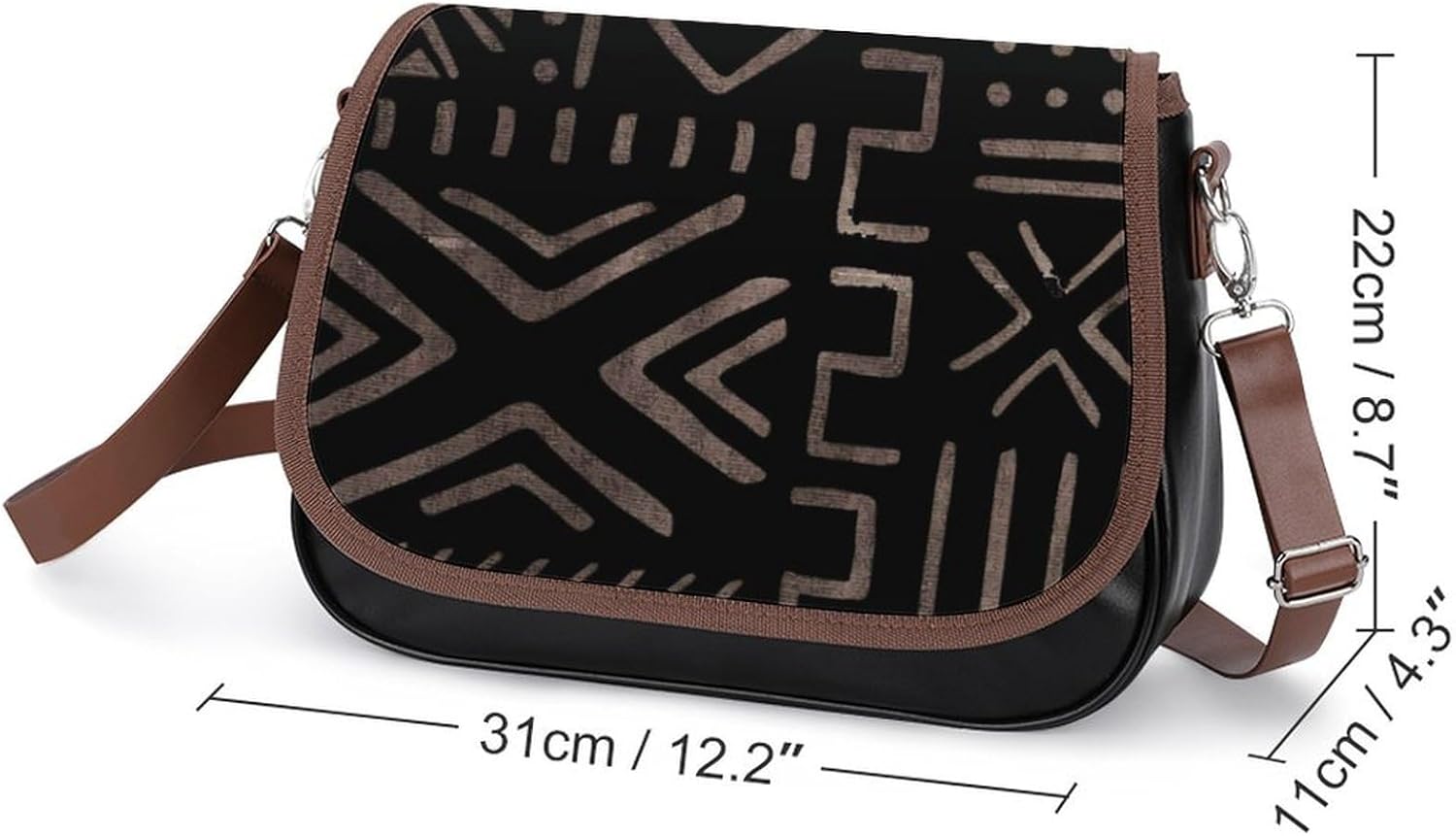 Contemporary African Mud Cloth Print 3Women's Faux Leather Crossbody Bag, Waterproof Wrinkle-Resistant Shoulder Bag with Detachable Strap, Large Capacity Casual Handbag, Fashion Daily Purse for Shopp