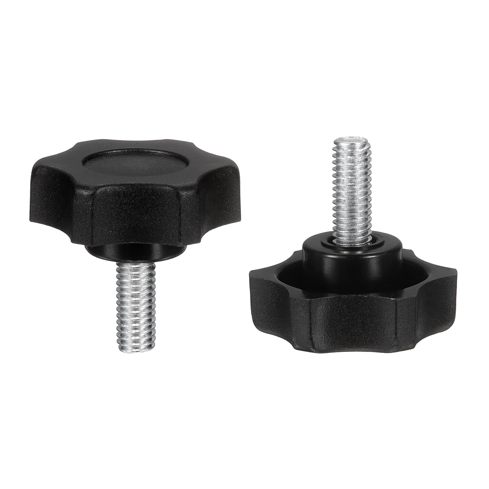 sourcing map 2 Pcs Star Knobs Handles M6 x 16mm (1mm Pitch) Male Thread Metric Carbon Steel Hand Tightening Clamping Screws Threaded Stud Knob Bolts for Woodworking Jigs, Black