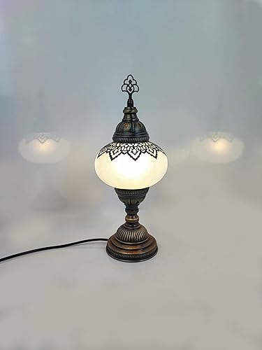 Miniatura 3 de Angora Ayse - Lámpara de mesa, estilo ovalado, 100% hecha a mano en Turquía, vidrio, mediterráneo, bohemio, turco marroquí, lámparas de mesa de