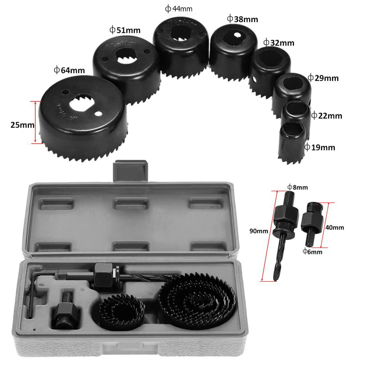 SagaSave 11-Pieces(19/22/25/32/38/44/54/64MM) Heavy Duty Drill Bits Bi-Metal Hole Saw Kit,Durable High Speed Hole Saw Set for Wood,Gypsum Board,PVC Plastic,Drywall with Case-Black
