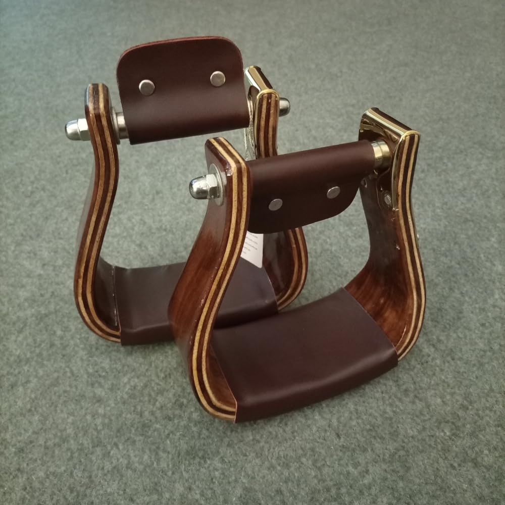 Craft Colt Wooden Wide Western Pocket Steel Covered Stirrups, Wooden Bell Saddle Stirrups (Size: 3.0