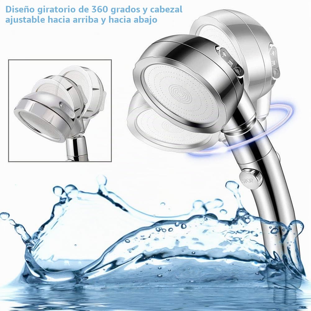Alcachofa de ducha de mano inoxidable 59" con soporte ajustable, ahorro de agua de alta presión