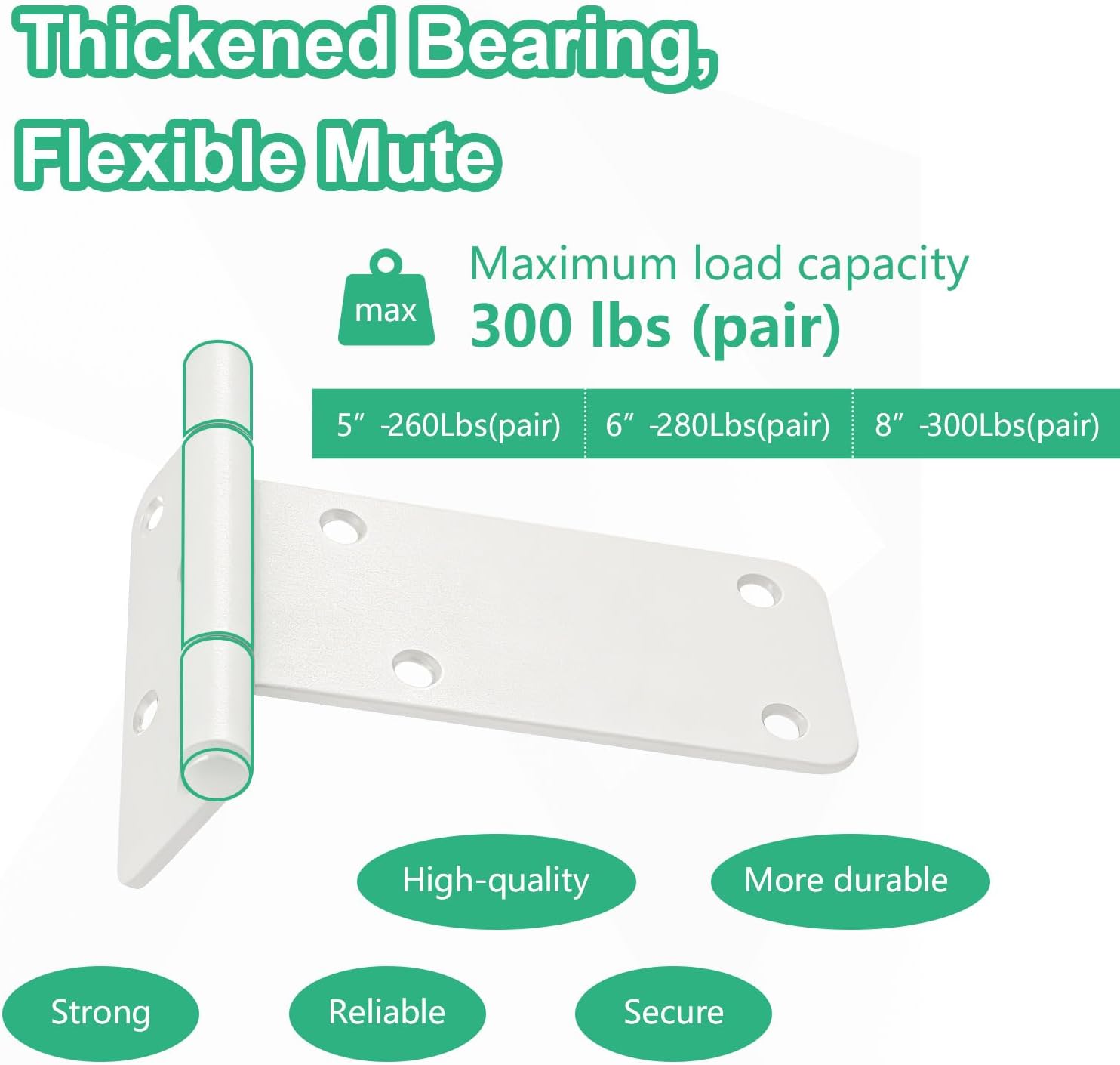 6 inch Gate Hinges,280 Lbs Capacity, Matte White Hinges,6 Pack Heavy Duty Door Hinge, T-Strap Shed Gate Hinges,Hardware for Wooden Fences, Barn Door Hinge (6 in - 6 Pack)-Patent Pending