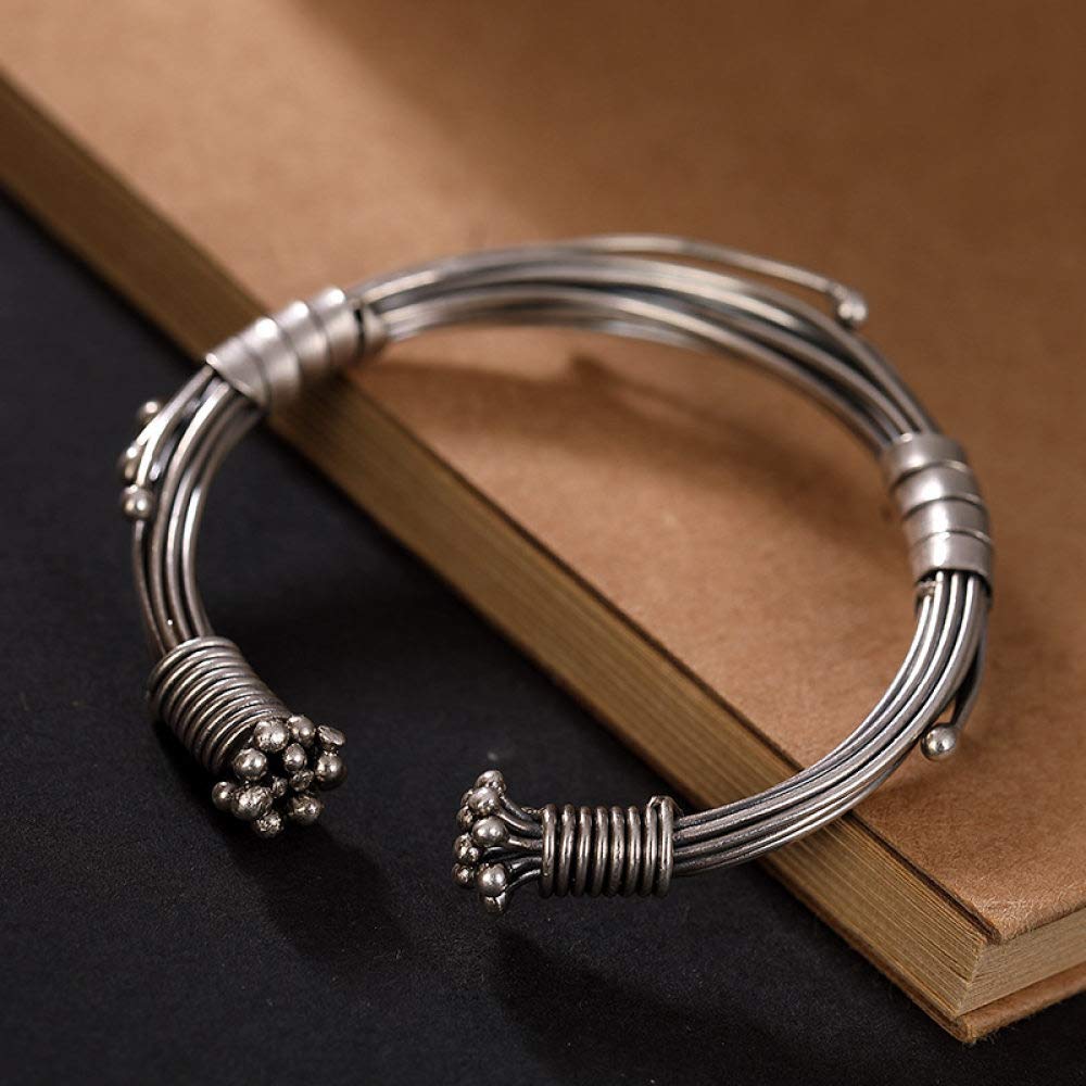 S925 Vintage Pulsera De Plata para Mujeres Hombres Apertura Trenzado Simple Y Sencillo Estilo Chino Personalidad Creativa Encanto Hermoso Regalo
