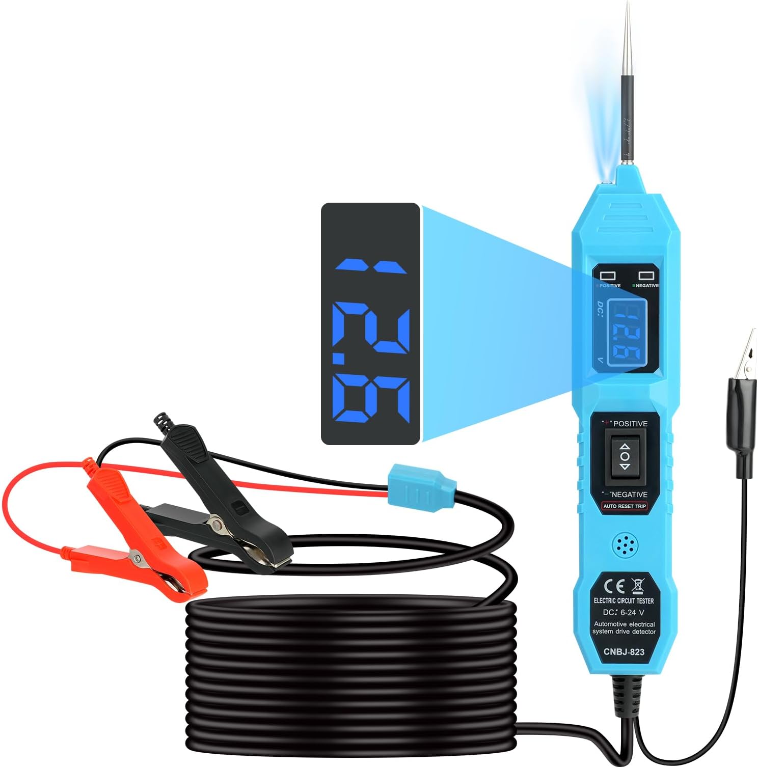 XCSOURCE Power Circuit Probe Tester, 6V-24V DC Automotive Circuit Tester with LCD Display, Electrical Tester for Component Activation/Diode/Voltage/Polarity/Continuity/Ground Detection with LED Light
