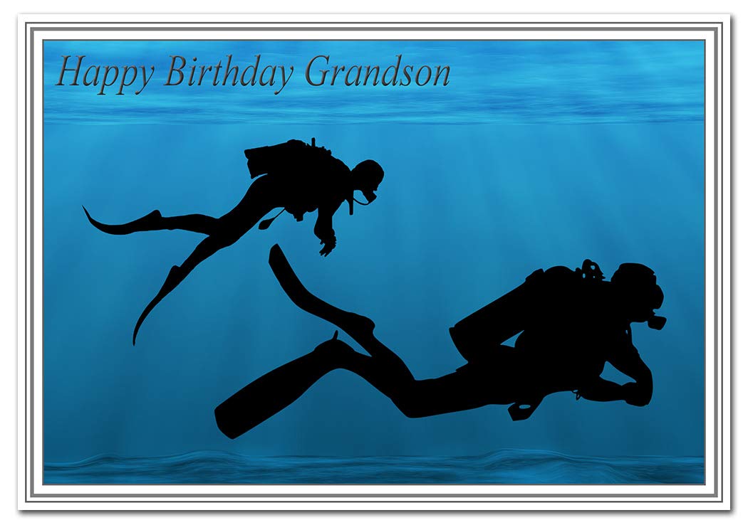 Scuba Diving Birthday Cards for him - Unusual Unique Cool – Men Male (Grandson Birthday Card – Sea Swimming theme)