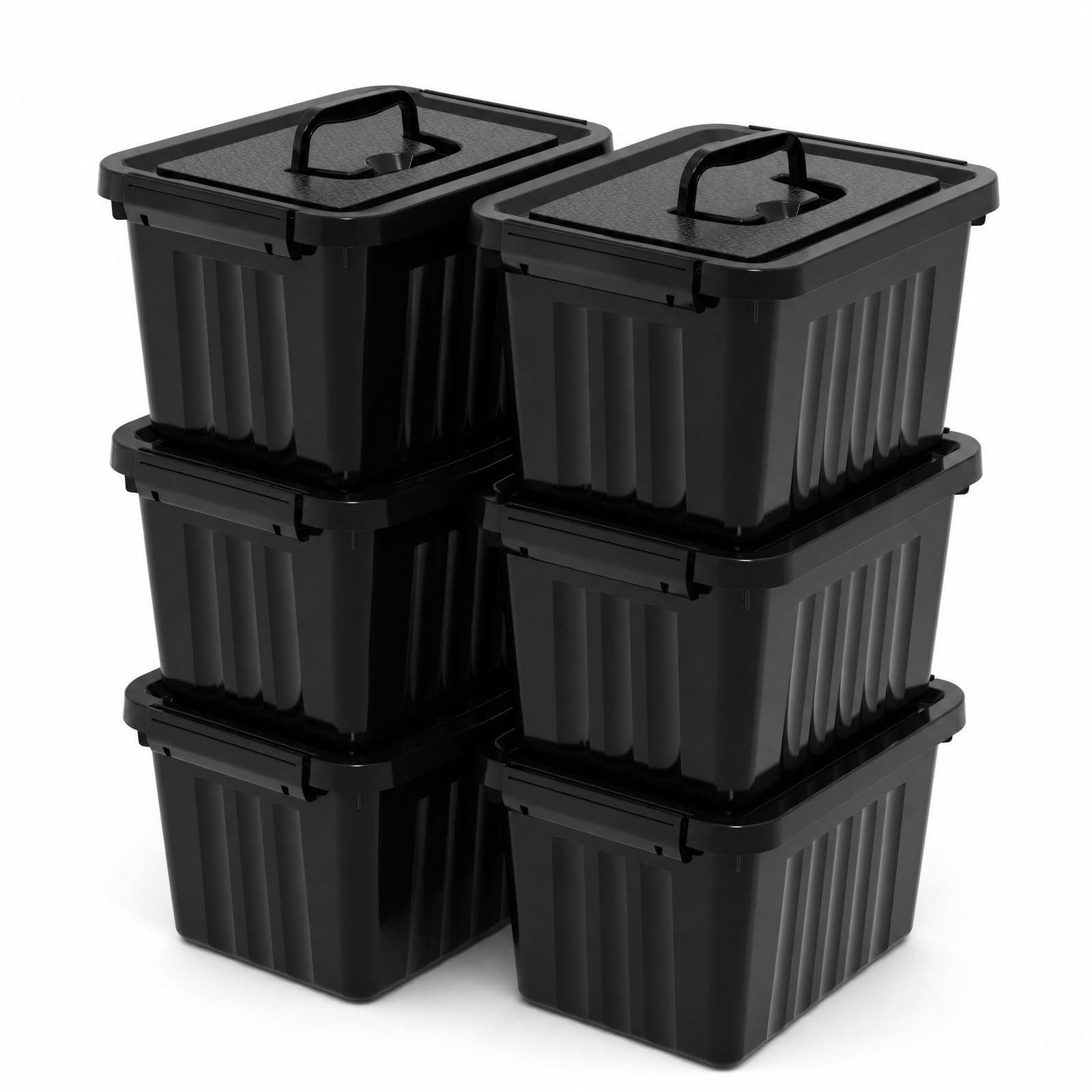 6 paquetes de cajas de almacenamiento negras de 6 L con tapas, 27 x 19,3 x 16 cm
