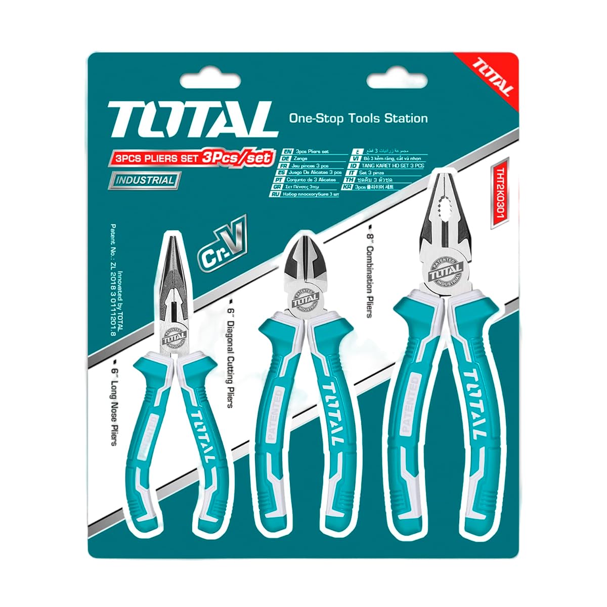 Set 3 Pinze TOTAL - Universale, Tagliente E A Becchi Piatti Con Manico Ergonomico