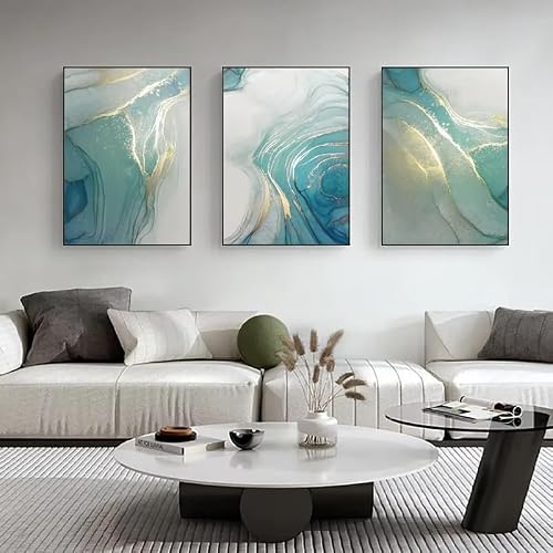 IHHGNB Abstract Wall Art Canvas Painting Prints Nordic Picture Turquoise Gold Foil Marble Texture Poster for Home Decoration(40x50cm(16x20in) x3/No frame)