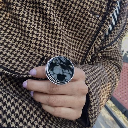 Black Onyx Gemstone 925 Sterling Silver Rings, Wedding Rings, Engagement Rings, Large Gemstone Rings, Statement Ring For Women, Vintage Style Ring, Handmade Boho Ring, Round Stone Ring, Gift For Her #TOP3