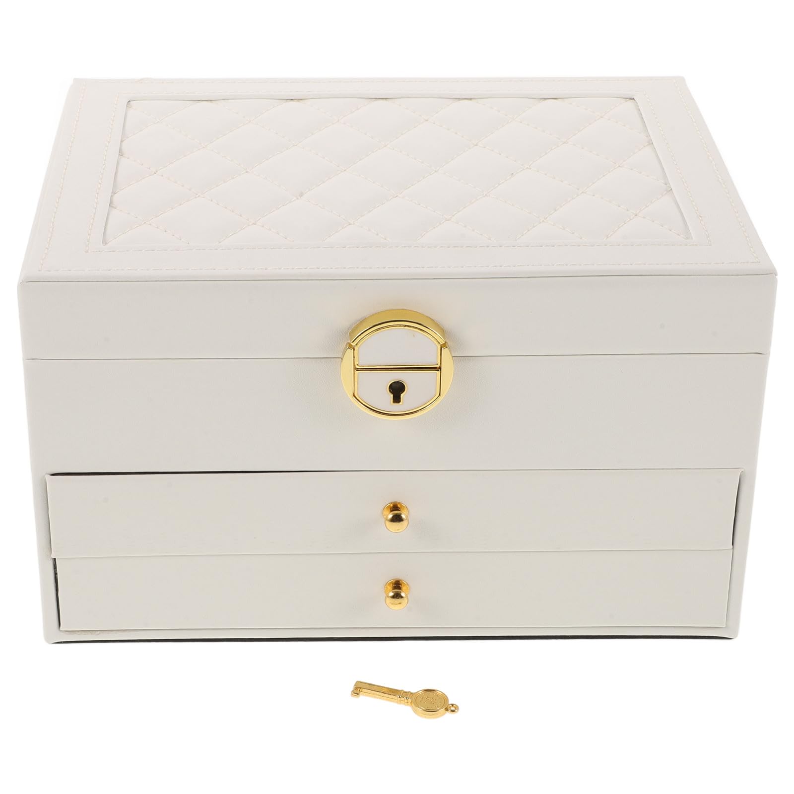 Boîte à Bijoux en Cuir Supérieur Blanc, Écrin de Rangement 3 Niveaux Sécurisé pour Colliers