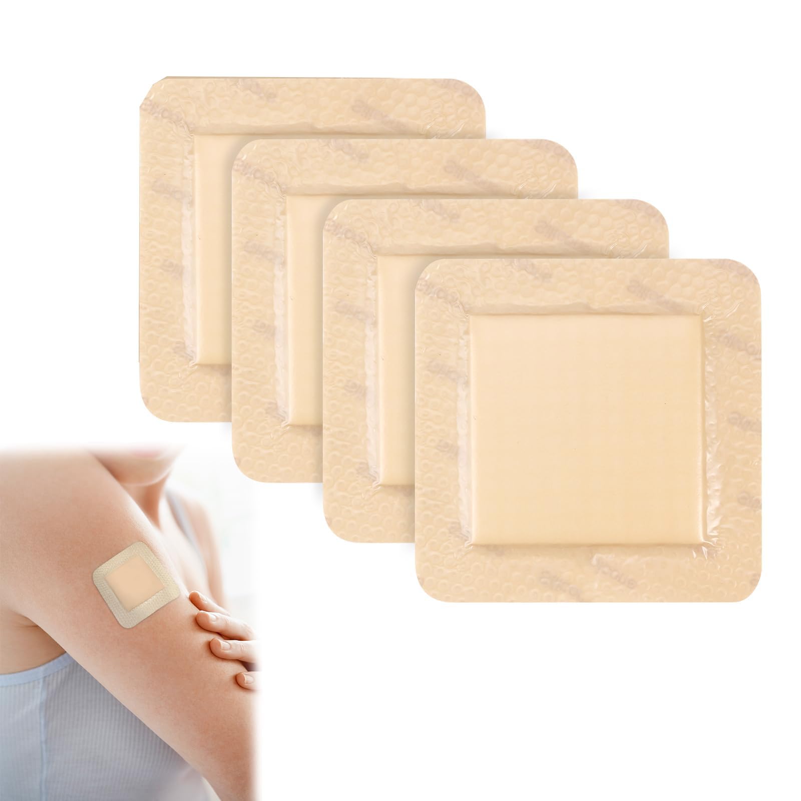 4PCS Waterproof Bandage, Bed Sore Dressing, Silicone Foam Dressing 7.5x7.5cm Wound Dressing with Border Adhesive Waterproof Central Ultra Absorbent-Foam (1.7X 1.7Inch) Square Waterproof Silicone Wound Bandage-image-10
