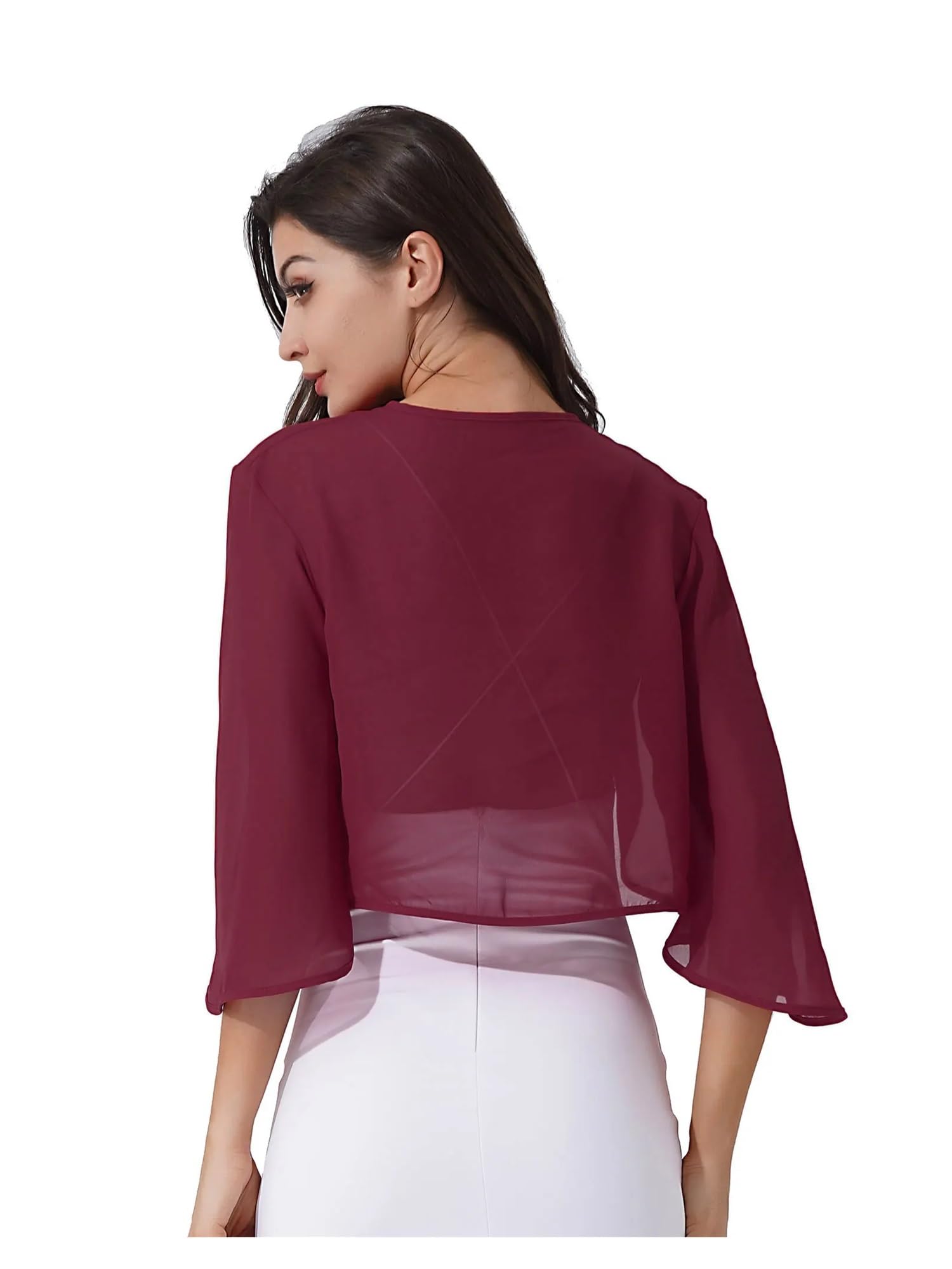 Capa Gasa Fiesta Cárdigan Bolero de Gasa con Mangas 3/4 for Mujer, Elegante for Boda, de Verano