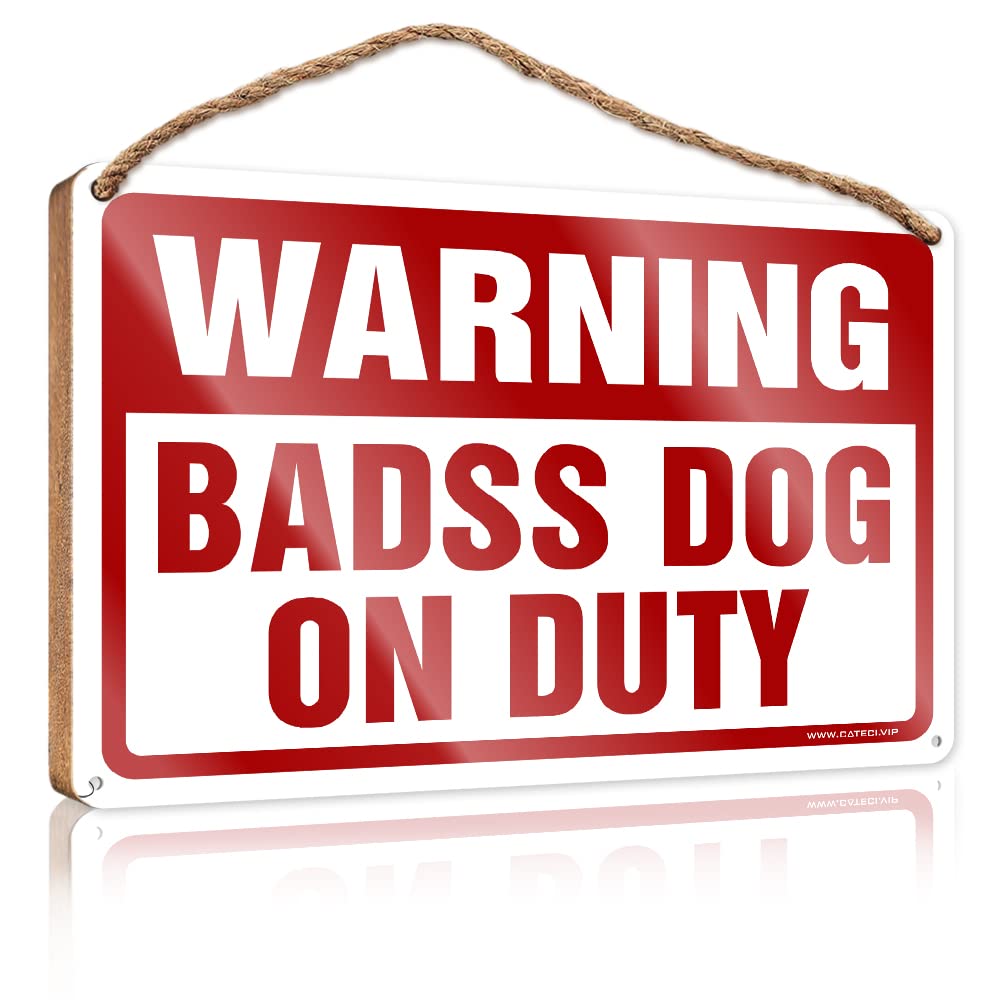 DTHA Outdoor Wooden Signs Warning Badass Dog On Duty Wooden Sign Wood Sign Decor Bathroom Door Signs For Home(23X35CM)