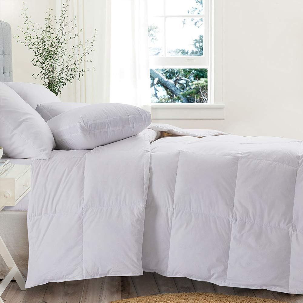 100% Cotton Quilted Down Comforter with White Goose Duck Down Feather Filling-Lightweight Duvet Insert- King