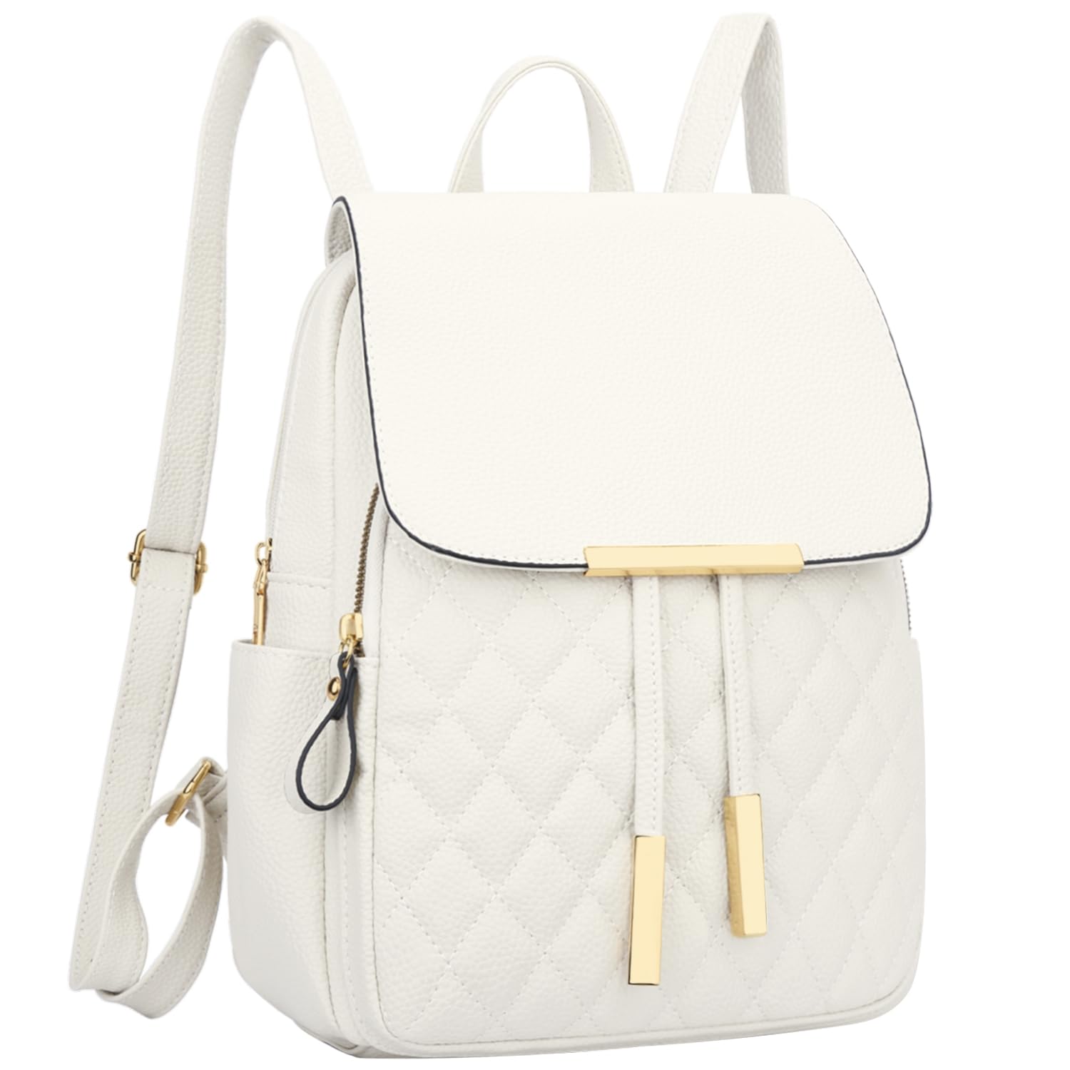 KKXIU Quilted Trendy Leather Backpack Purse for Women and Ladies Shoulder Travel Daypacks Bags White