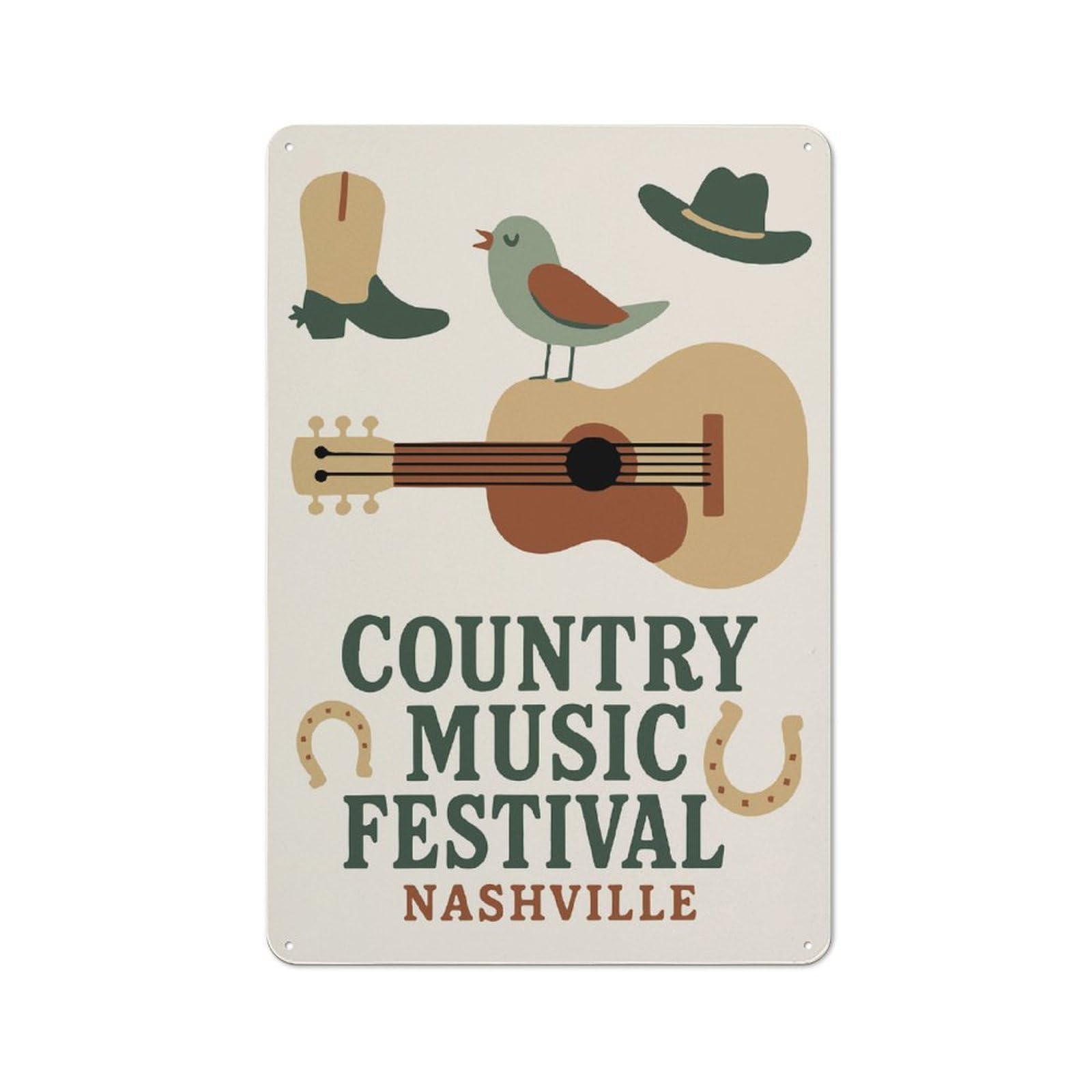 Junmoney Style-18 Tin Sign With Country Music Festival Nashville Design 30X20cm, Understated Studio Wall Plaque For Hobby Room, Office, Lounge Or Living Room