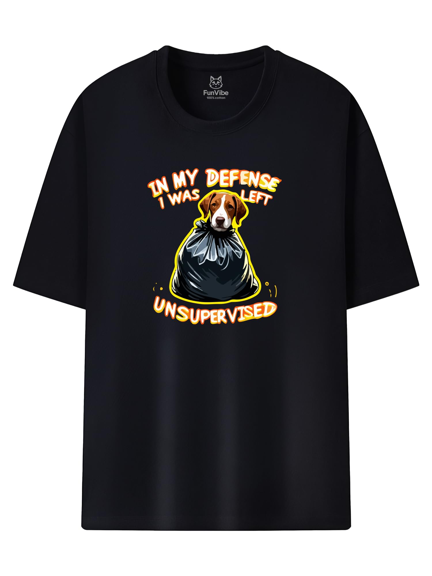 Cute Cat and Dog Left Unsupervised Graphic T-Shirt with Flame Design