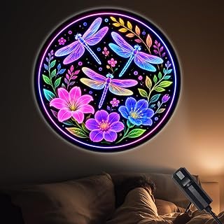FLFGIDD Portable Projector Lamp USB Powered with Dragonfly and Floral Art Pattern for Room Ambiance