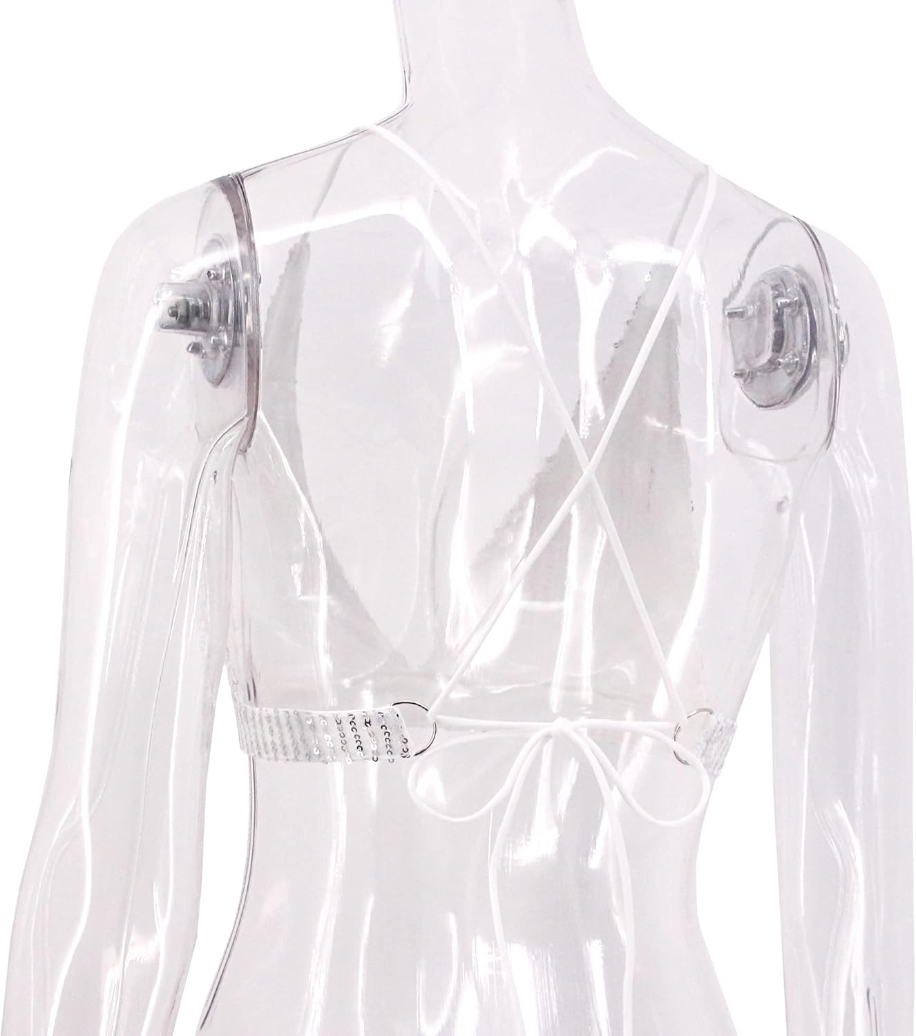 Women’s Sexy Sequin Crop Top V Neck Bandage Tank Top Bustier Cami Dance Bra Top for Club Rave - Image 4