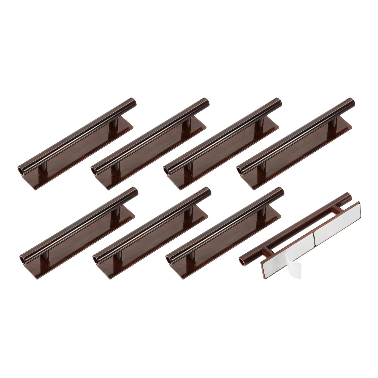 sourcing map 8 Pack Self-Stick Push Pull Helper, 6 Inch Plastic Adhesive Cabinet Handles Round Stick-on Handle for Kitchen Cabinet Window Sliding Closet Door Wardrobe(Deep Wood Grain)