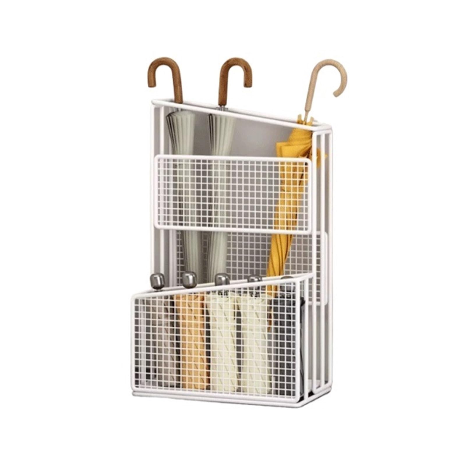 SONGYL-20249 Umbrella Stand Wrought Iron Umbrella Stand With Storage Shelf; Commercial With Drainage Tray And Shelves Entryway(White)