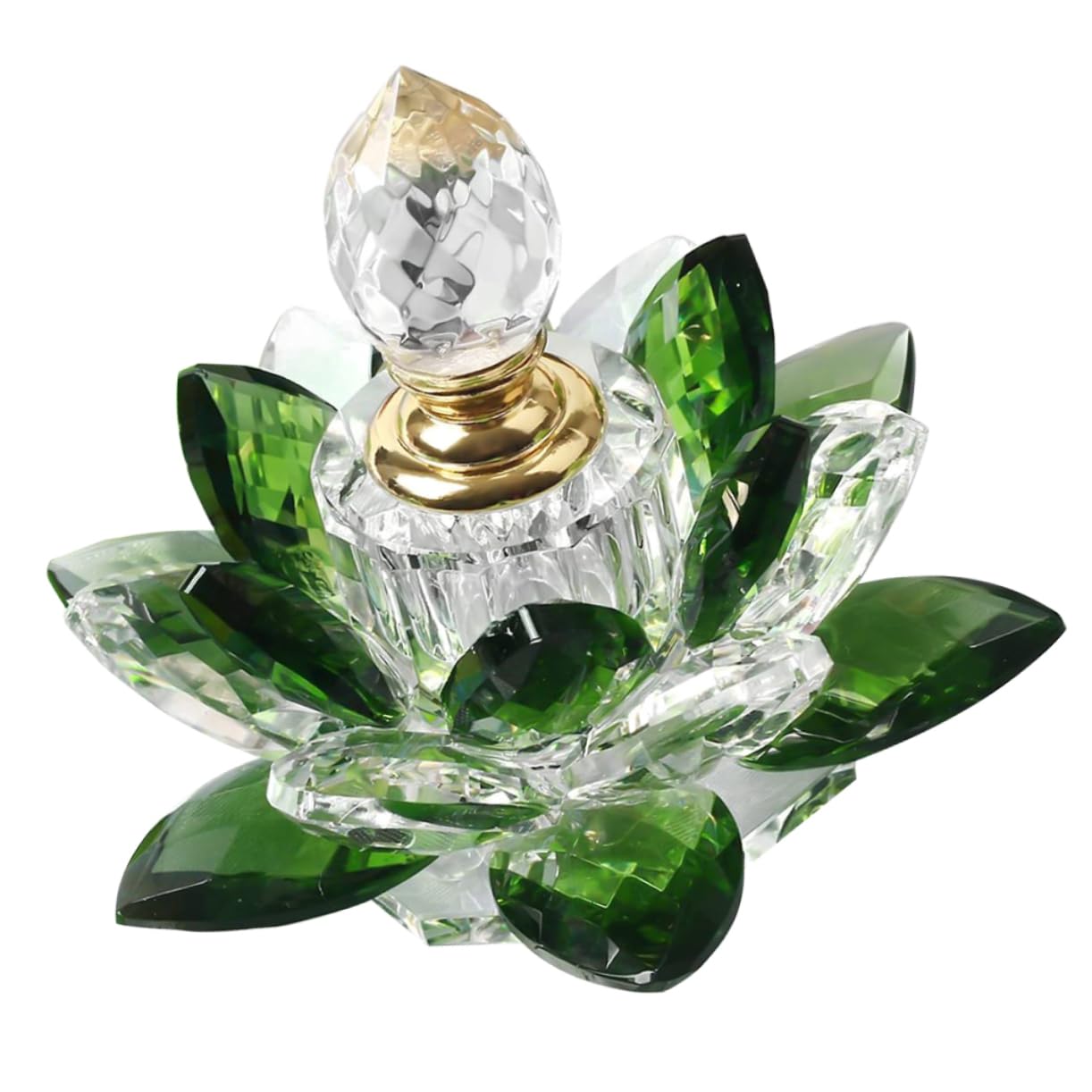 SOLUSTRE Grüne Parfümflasche aus Kristall im Lotus Design Leere Dekorative Parfümflasche für Zuhause mit Vintage Stil zur Aufbewahrung von Kosmetik und Ätherischen Ölen