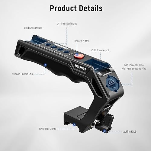 Miniatura 7 de NEEWER Mango superior NATO con botón de grabación, agarre de silicona cómodo con abrazadera QR NATO, orificio de localización ARRI de 38 pulgadas,