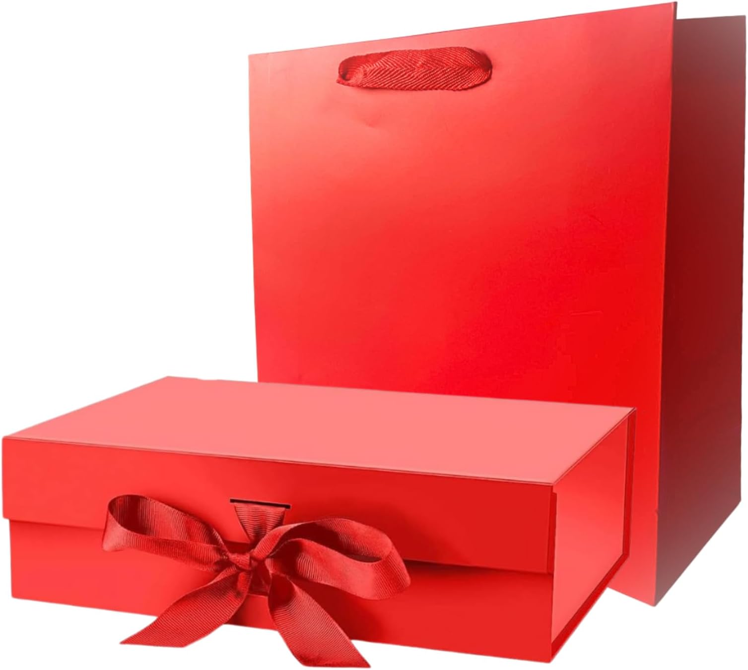ILLYS Luxury Gift Box with Lid for Presents with Ribbon and Magnetic Closure for New Year Wedding Birthday Groomsman Father's Day Presents Display and Packging (Red)