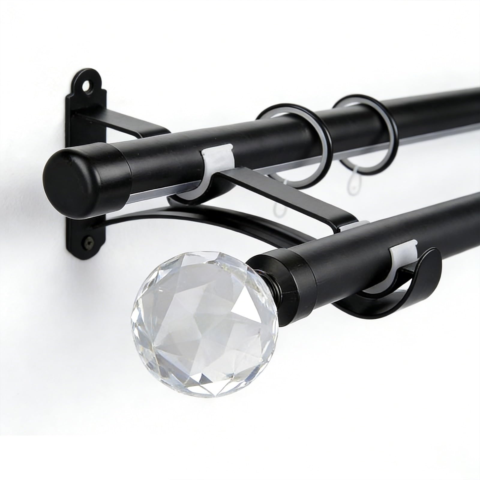Tringle à Rideaux Double Murale en Alliage d'aluminium de 28 mm avec Embouts Boule, Anneaux Silencieux et Grande capacité de Charge pour Salon et Chambre, Longueur 200 cm.