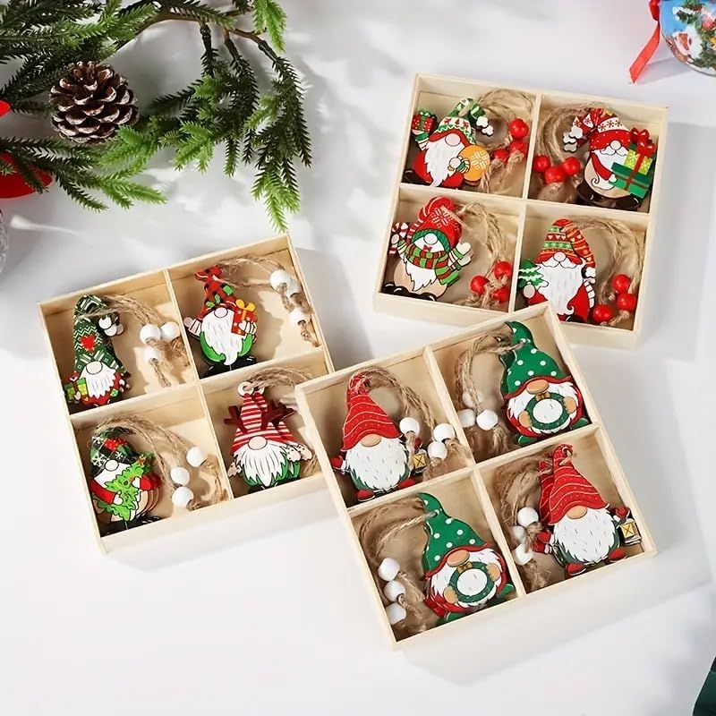 12pcs Christmas Tree Hanging Ornaments Gifts Pendant New Year Decoration(Gnomes, Elf, Santa)