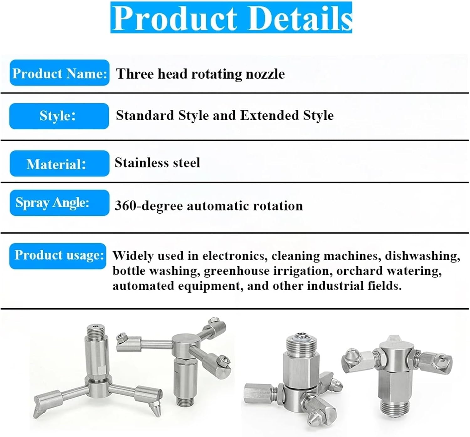 Automatic Rotating Car Washer Nozzle Fan/Cone for High Pressure Washing Machine 1/2 3/4 Male(3I4-Fan-Extended)