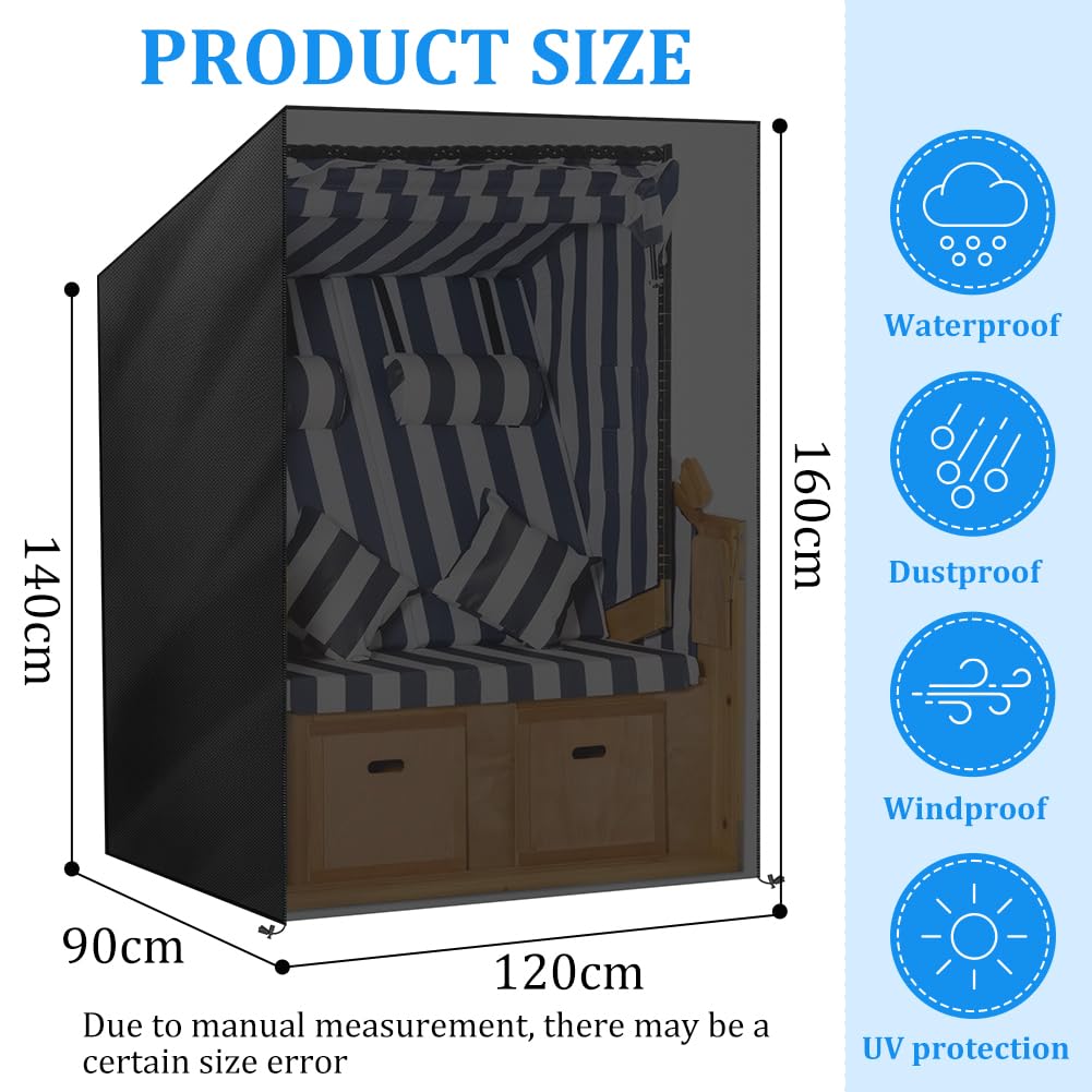 OFFCUP Strandkorb Schutzhülle 210d Oxford Strandkorbhülle mit Belüftungsöffnungen Strandkorb Abdeckung mit Kordelzug, Wasserdicht Wetterfest Winddicht und UV-Beständig Schwerlast(120x90x160/140cm)
