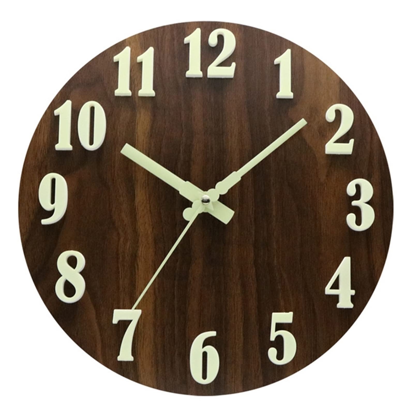 Horloge murale silencieuse en bois ronde avec veilleuse et chiffres 3D pour salon