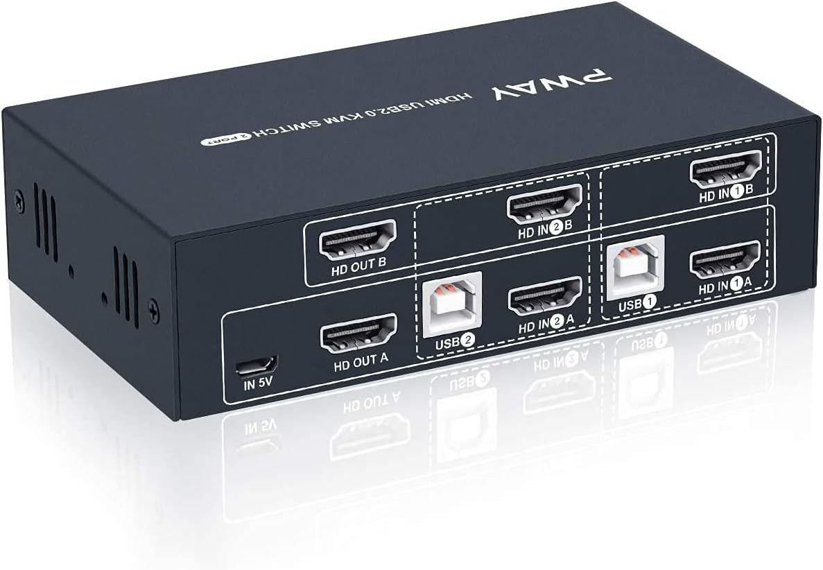 PWAY KVM Switch HDMI Dual Monitor, 2 Port Extended Display, 2 USB 2.0