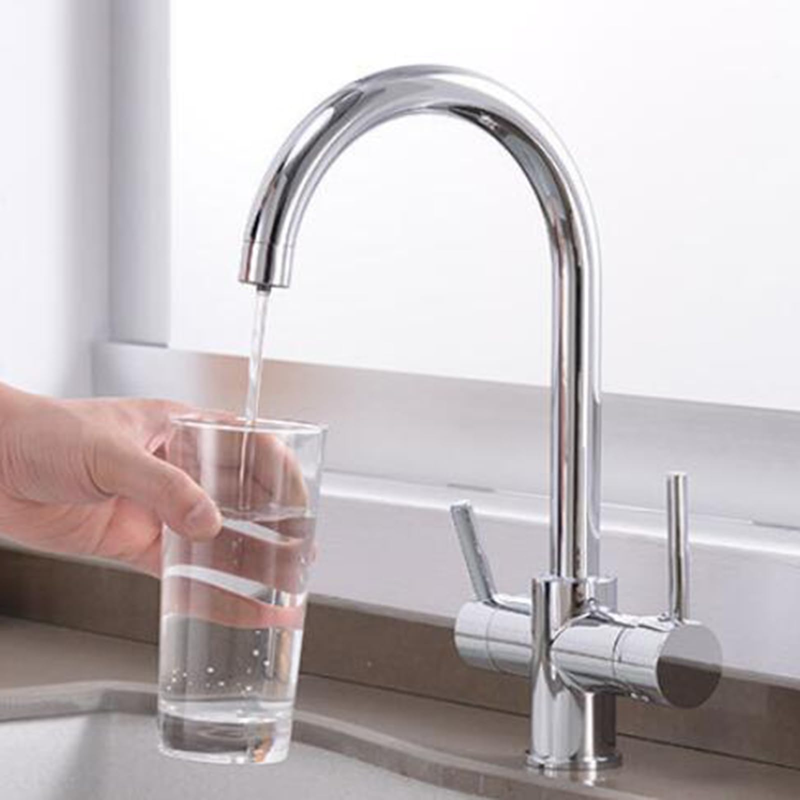 3 Way Kitchen Tap Double Handle 360° Swivel Brass Kitchen Sink Mixer Tap-Chrome Plated