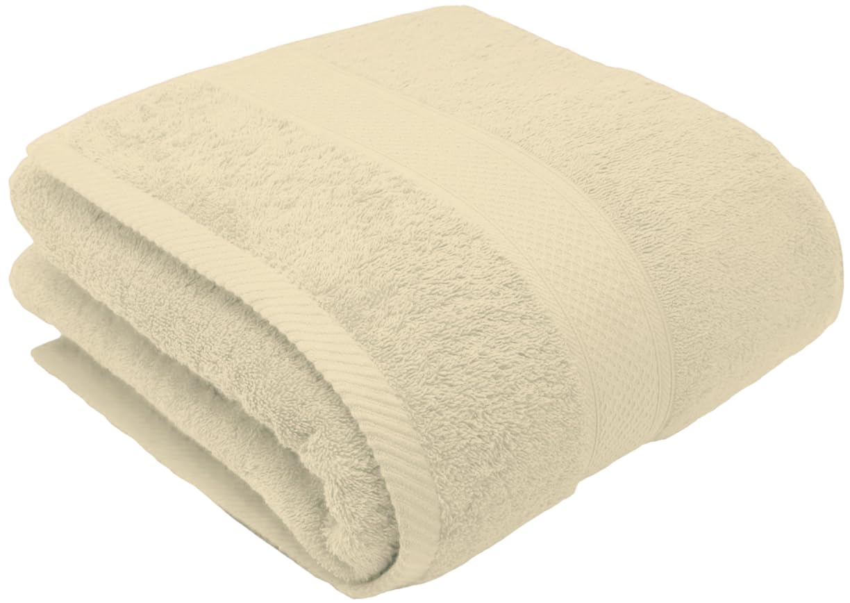 WovenWonder Extra Large Jumbo Bath Sheet (100 x 150 cm) Luxury 100% Egyptian Combed Cotton Super Soft 800-GSM XL Bathroom Towels Body Wrap (Cream, Bath Sheet 1 Pack)