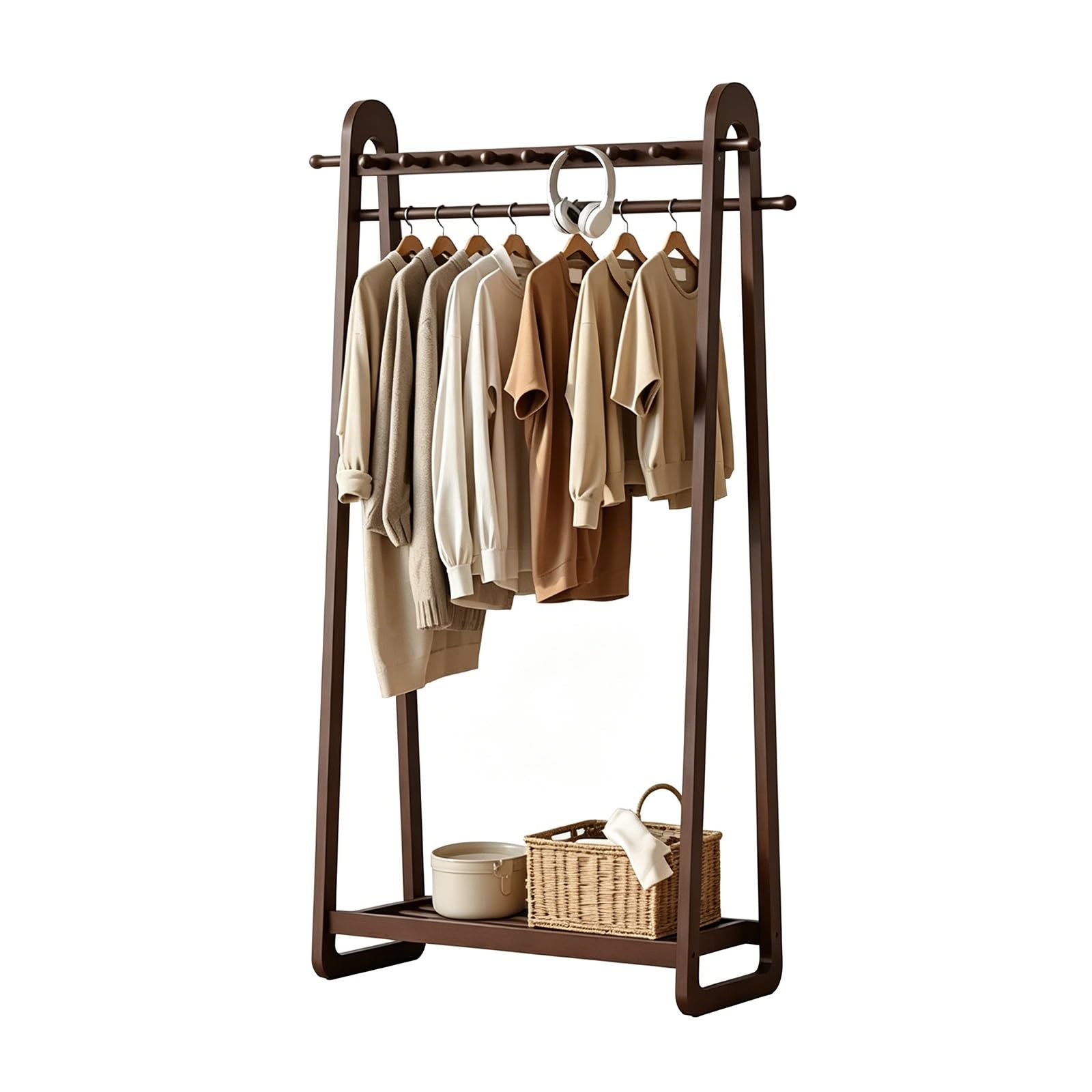 lyxamjrzyp Solid Wood Clothes Rack, Freestanding Clothing Rack, Garment Rack, Bedroom Living Room Entryway Storage Organizer Shelf(Brown,31.4in/80cm)