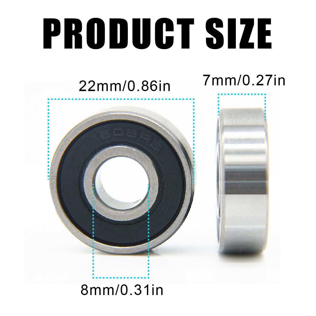 4 PCS Roulements à billes 608RS,en acier au carbone,oulements de Planche à roulettes Billes à Gorge Profonde Double Scellé Blindé 8x22x7mm pour Patins à roulettes Roues de Scooter Imprimante 3D