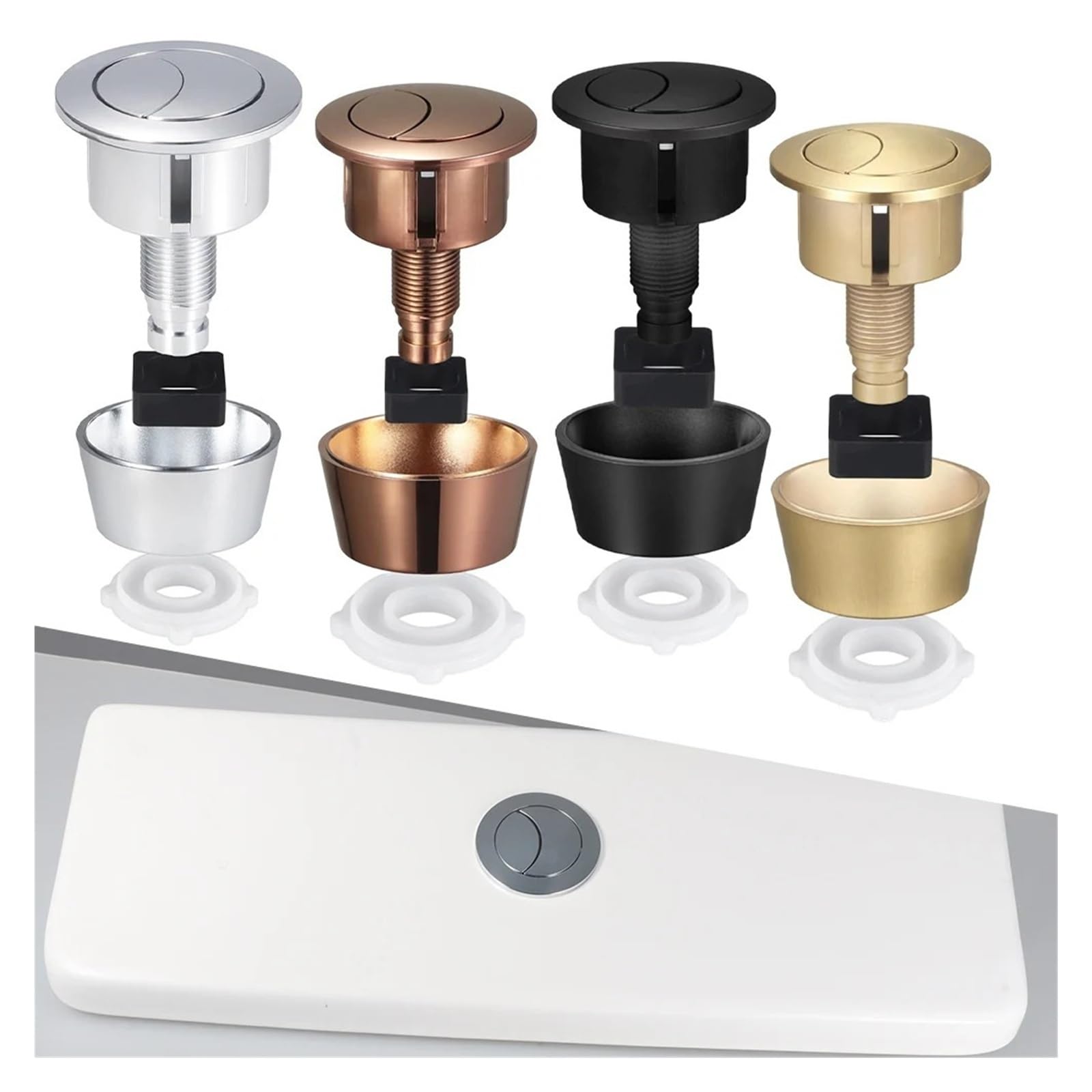 Kit de botón de descarga de inodoro, reemplazo de válvula Dual for tanque con agujeros de tapa de cisterna de 20mm y 40mm(Rose gold)
