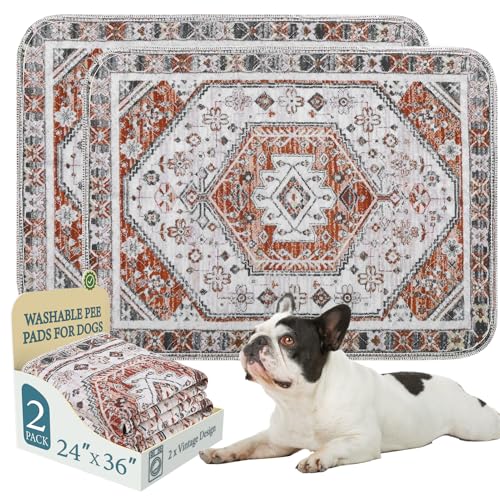 Image of Homimp Washable Pee Pads for Dogs, 2 Pack Reusable Puppy Pads Waterproof,Absorbent and Leakproof Dog Pee Pads,Non Slip Puppy Training Pads, Pet Mat for Floor, Crate, Couch, Whelping, Brown 24 inchx36 inch